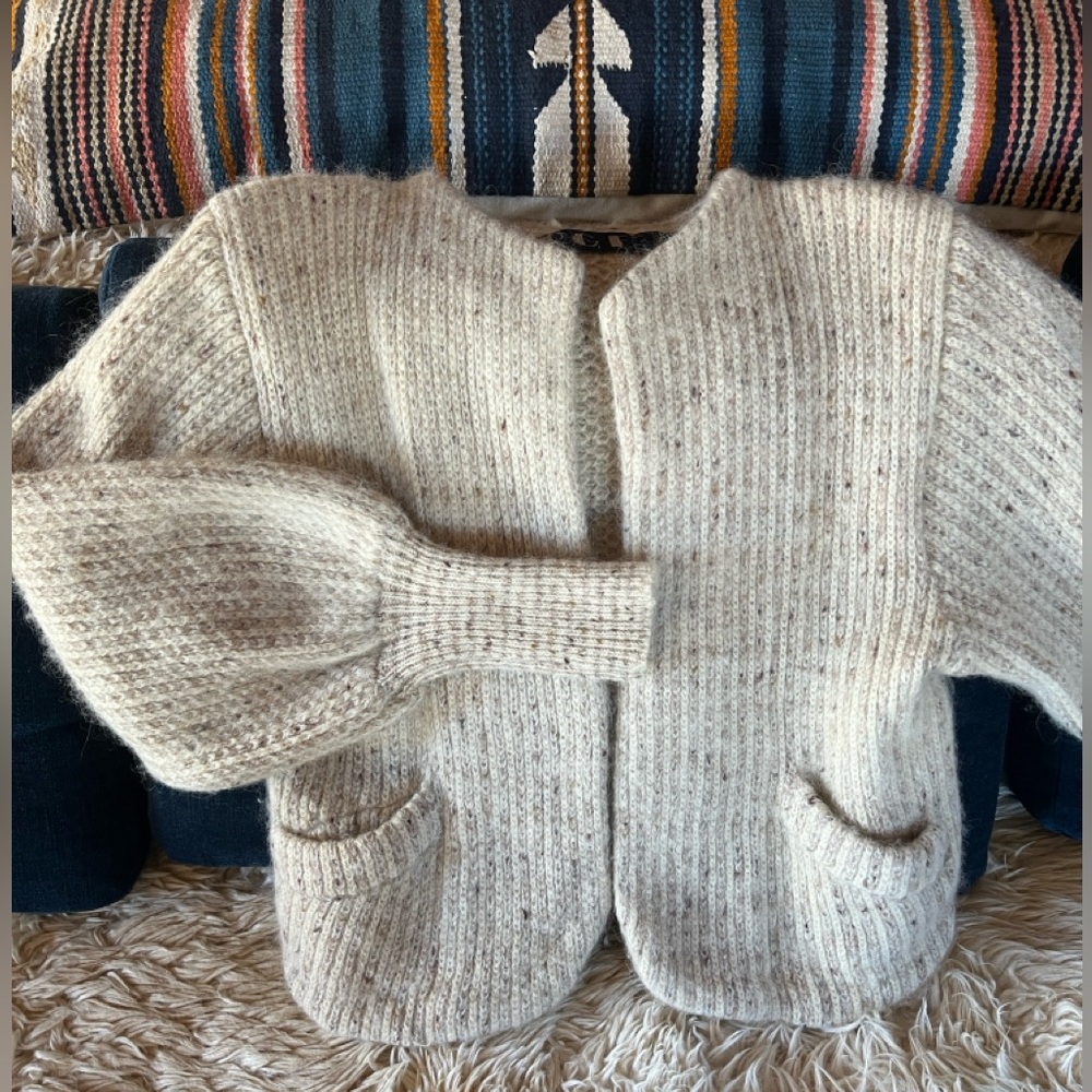 PGE Vintage Puff Sleeve Mohair Cropped Cardigan Sweater Size S